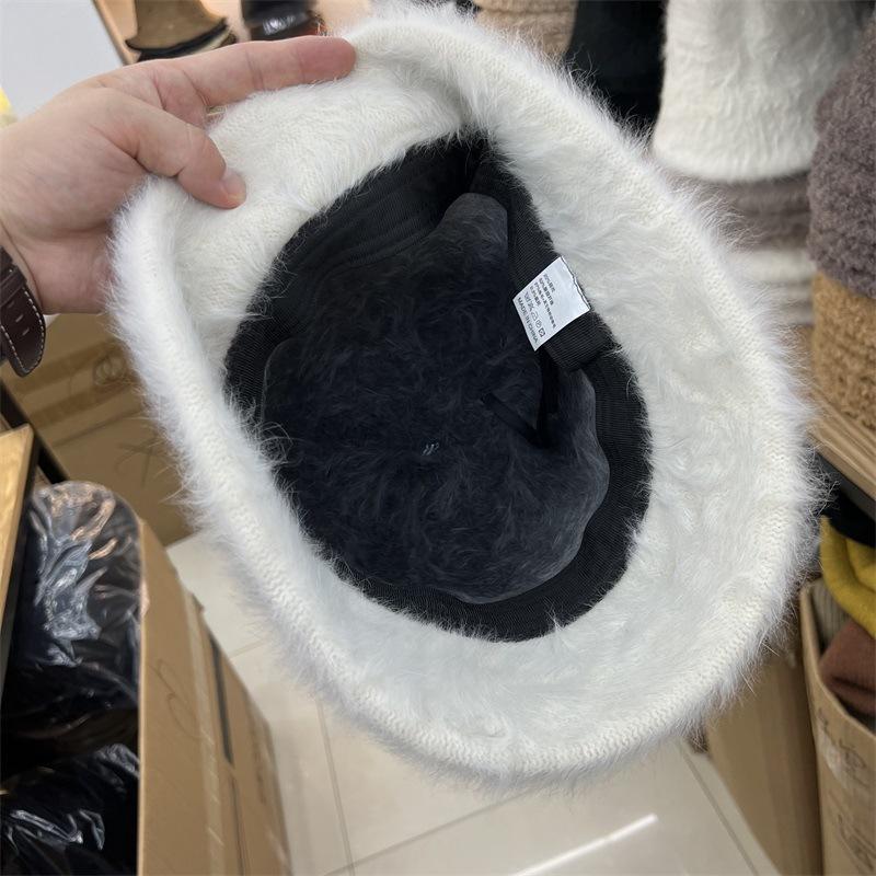 Winter dyed rabbit fur bucket hat autumn and winter thickened knitted warm fashionable Medela style casual basin hat