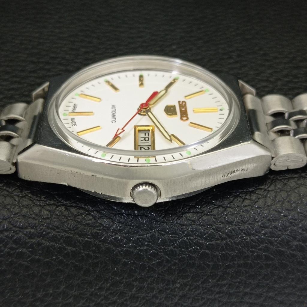GENUINE VINTAGE SEIKO 5 AUTOMATIC 6349A JAPAN MENS WHITE DIAL WATCH A702619-1 R209-a702619