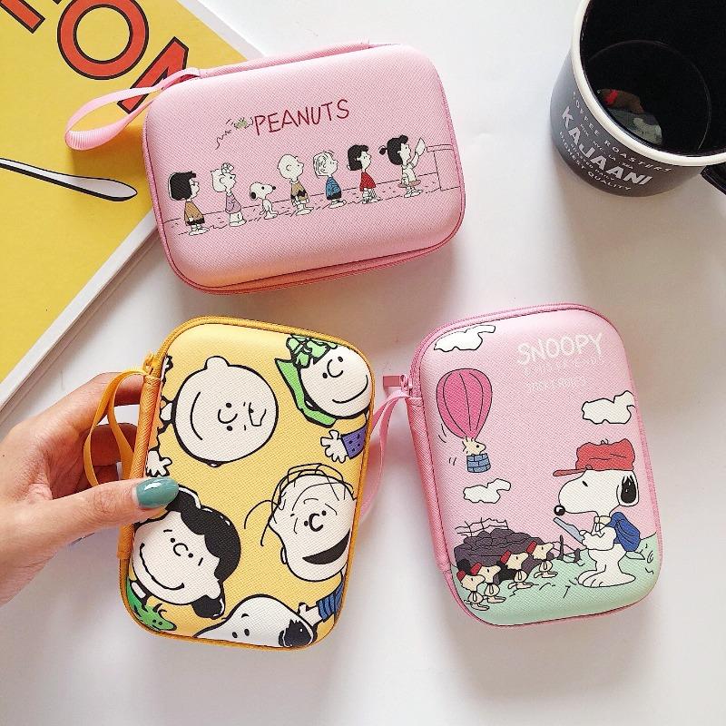 Kawaii New Snoopy Cute Headphone Storage Bag Cartoon Large Coin Wallet Charger Data Cable Storage Box With Rope Children'S Gift