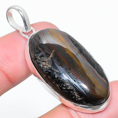 Natural Iron Tiger Eye Gemstone 925 Sterling Silver Gift Pendant 2.01" W2t52