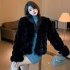 Simple plush jacket women's winter short versatile loose gentle temperament waffle imitation rabbit fur top