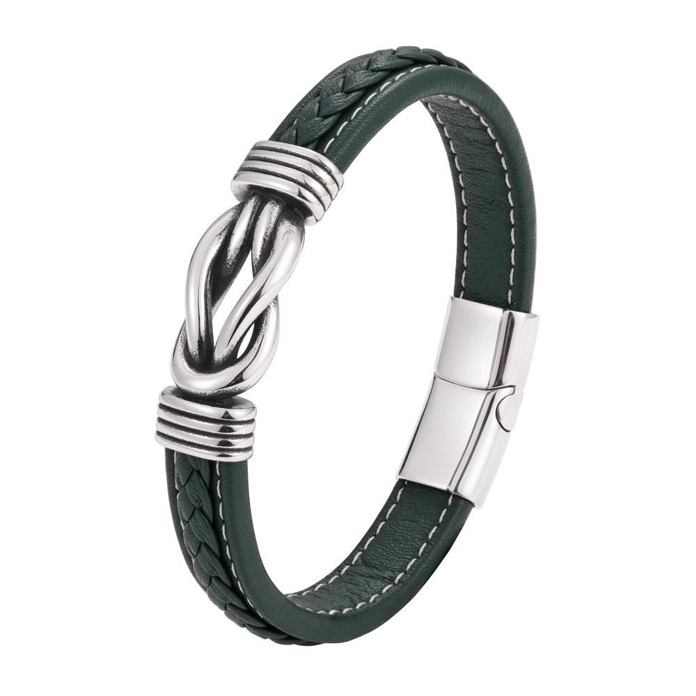 Herren Geflochtenes Lederarmband mit Magnetverschluss aus Edelstahl – Europäisches & Amerikanisches Modeaccessoire