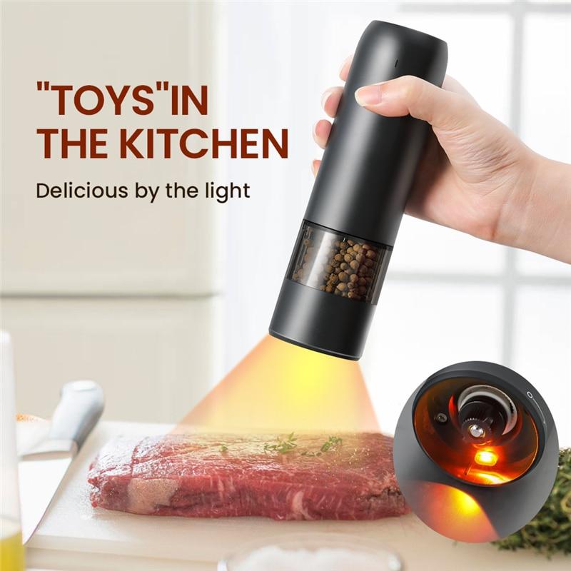 Elektrische Automatische Salz- und Pfeffermühle USB Wiederaufladbare Gewürzmühle mit LED Einstellbare Gewürzmühle Tragbare Gewürzsauce Flasche