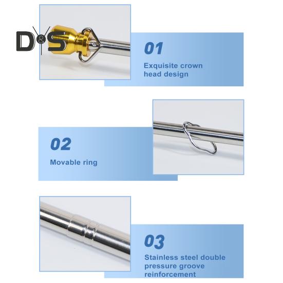 Maszt flagowy teleskopowy 200/300CM z antypoślizgową gąbką, wytrzymały metalowy, rozsuwany, przenośny, do banerów dla nauczycieli