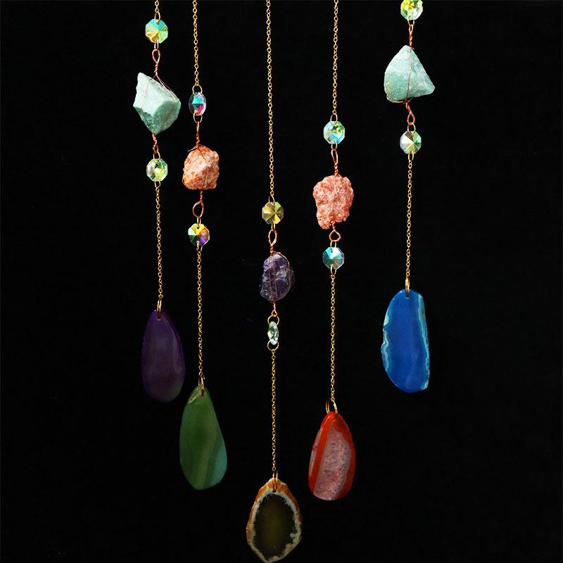 Hot Selling Folk Art Natural Crystal Wind Sun Catcher Sunshine Rainbow Dream Catcher Moon Wind Chime Pendant Christmas One Size
