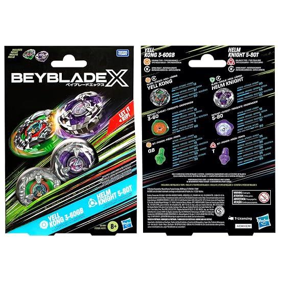 Beyblade X Yell Kong 3-60GB & Helm Knight 5-80T Dual Pack Set, Includes 2 Right-Spin Tops, Battle To