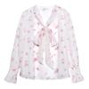 Fashion New 2024 Autumn Long Sleeve Bow Collar Casual Print Chiffon Blouse Shirt Women Tops Blouses Shirts J511