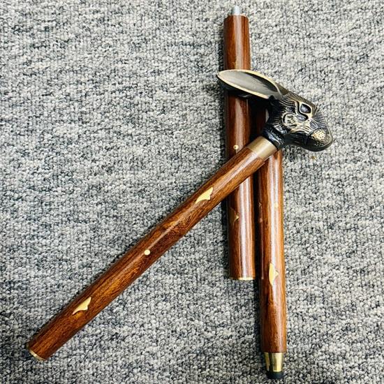 Vintage Solid Brass Rabbit Head Handle Wooden Walking Stick Cane Handmade Gift Home Decor