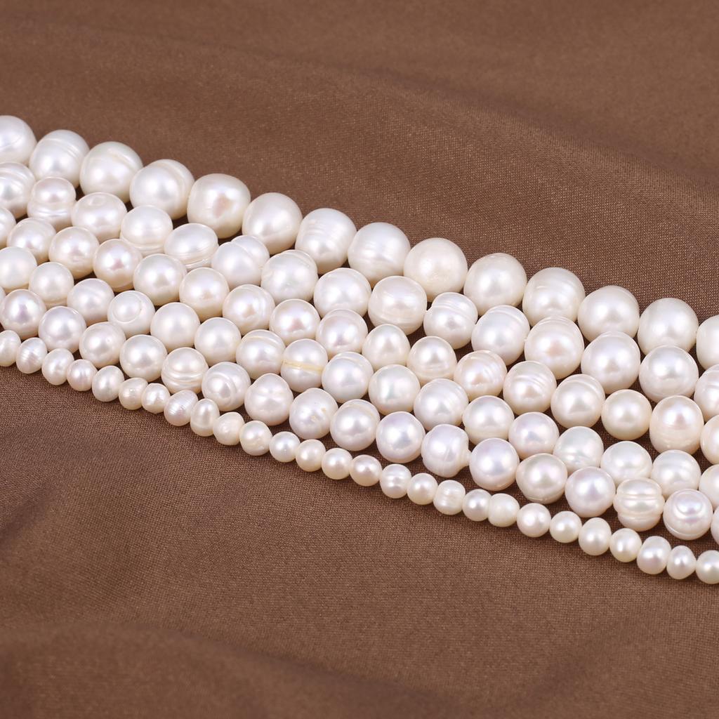 Boho Handmade Near-round Pearl AA White Natural Freshwater Pearls Beads for Jewelry Making DIY Necklace Accessories, Mother's Day Crafts 36cm