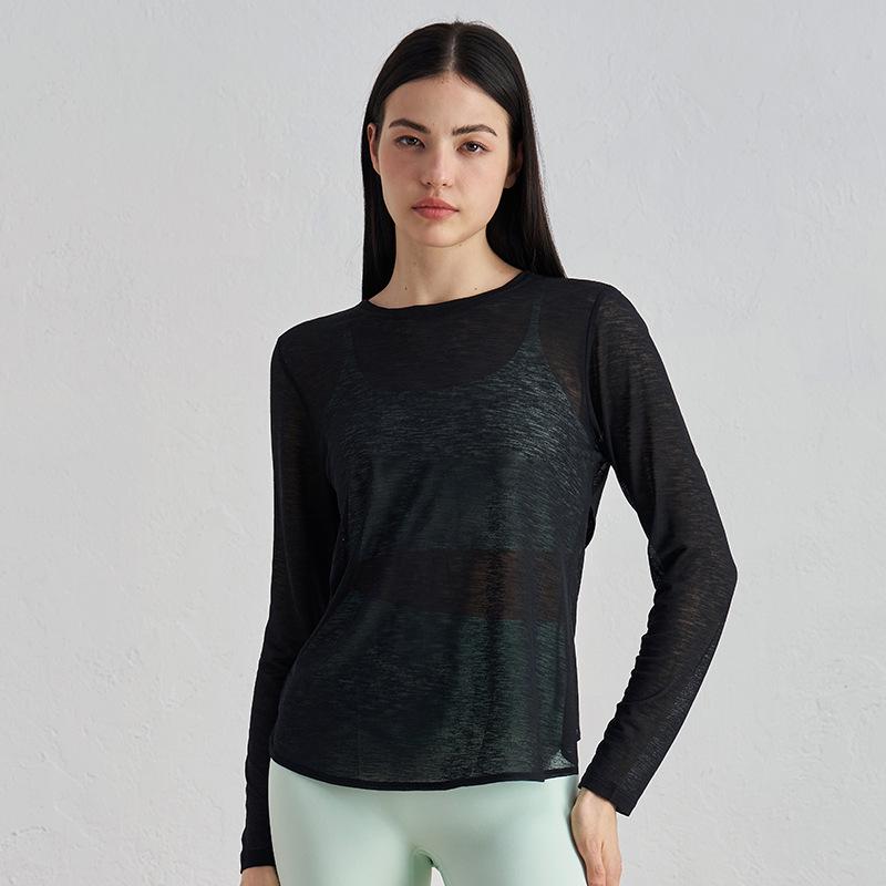 

Весна/Лето 2025 Топ с длинным рукавом для йоги на открытом воздухе из бамбуковой пряжи - Повседневный, удобный базовый слой для бега и фитнеса S