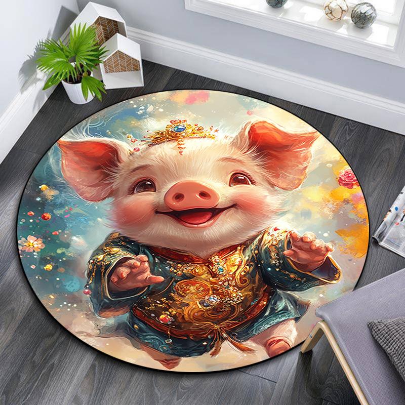 Fantasy Pig Round Area Rug,Carpet Rug for Living Room Bedroom Sofa Playroom Decor,Non-slip Floor Mat