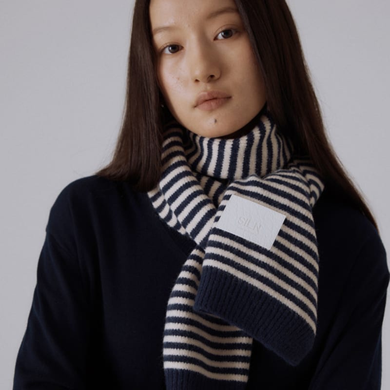 SILN Linea stripe knit muffler (NAVY/IVORY)