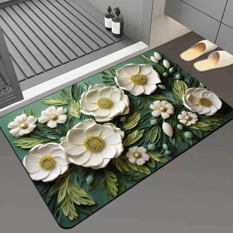 

3D Floral Diatom Mud Non-Slip Bathroom & Shower Mat - Water Absorbing Entrance Mat 40*60cm Diatom Mud