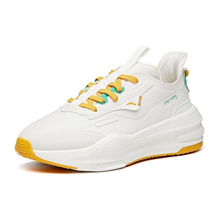 New Anta C37 Series Slip Resistant Cushioning Low Top Skateboard Shoes Men's White Yellow 912128081-4