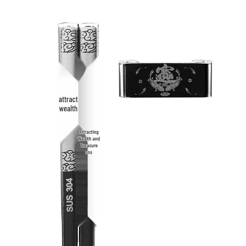 304 Stainless Steel Chopsticks & Rests Gift Set with Laser Black and White Logo
