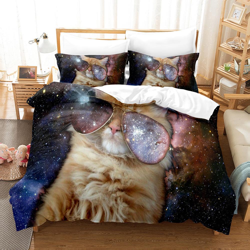 Quilt Cover Cute Animal Cat Series 3D Digital Printing Three-Piece Set
