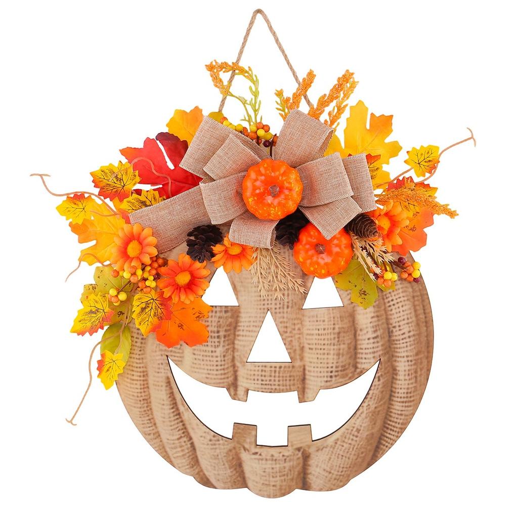 Halloween simulation flower autumn wooden pumpkin listing wooden door sign pendant window home decoration ornament autumn wooden pumpkin listing
