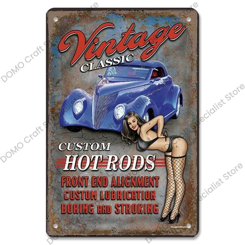 Poster Auto d'Epoca Lattine Metalliche Ragazze Sexy Auto d'Epoca Targhe Metalliche Retrò Decorazione Murale Garage Club Pub Man Cave
