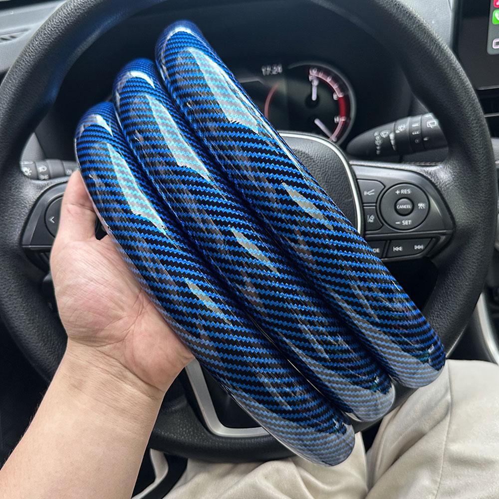 1Pair  Laser Carbon Fiber Silicone Car Steering Wheel Cover 1K Micro Fiber Leather PVC Wheel Booster Cover Non-Slip Universal