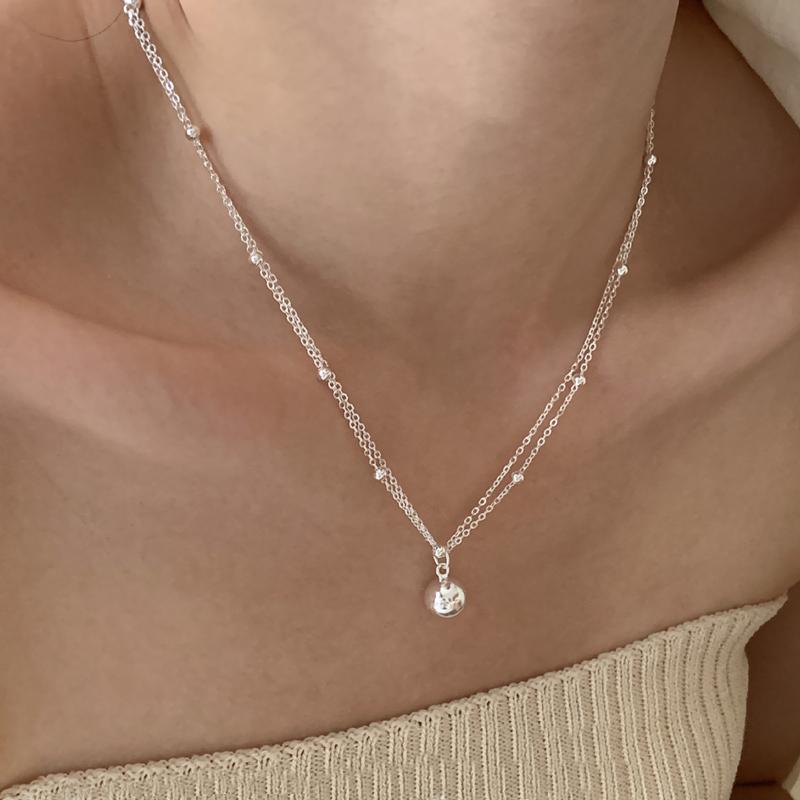 

925 Sterling Silver Bilayer Beads Chain Choker Spherical Pendant Necklaces For Women Wedding Jewelry Collares Collier Ketting