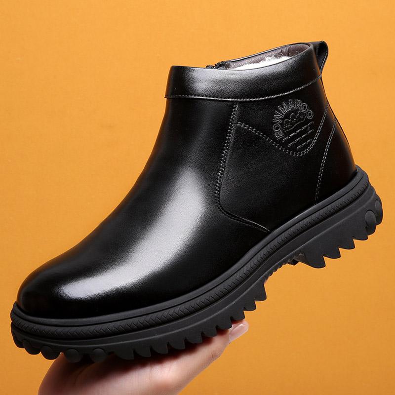 

Модные мужские плюшевые зимние ботинки, супертеплые, с круглым носком, удобные, повседневные туфли на плоской подошве, черные зимние, средней высоты, британский стиль, мужские ботинки 44