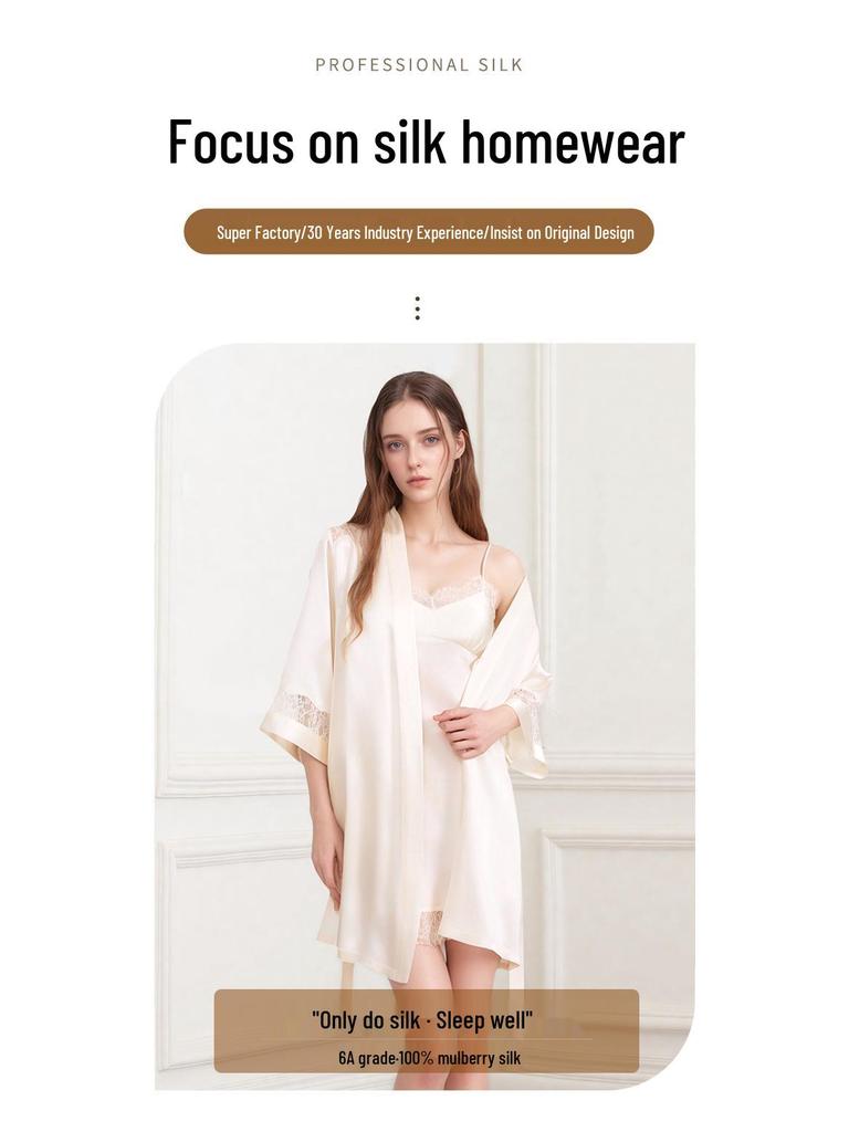 Silk Pajama Dress & Robe Set: 100% Mulberry Silk Two-Piece Camisole Dress with Morning Robe
