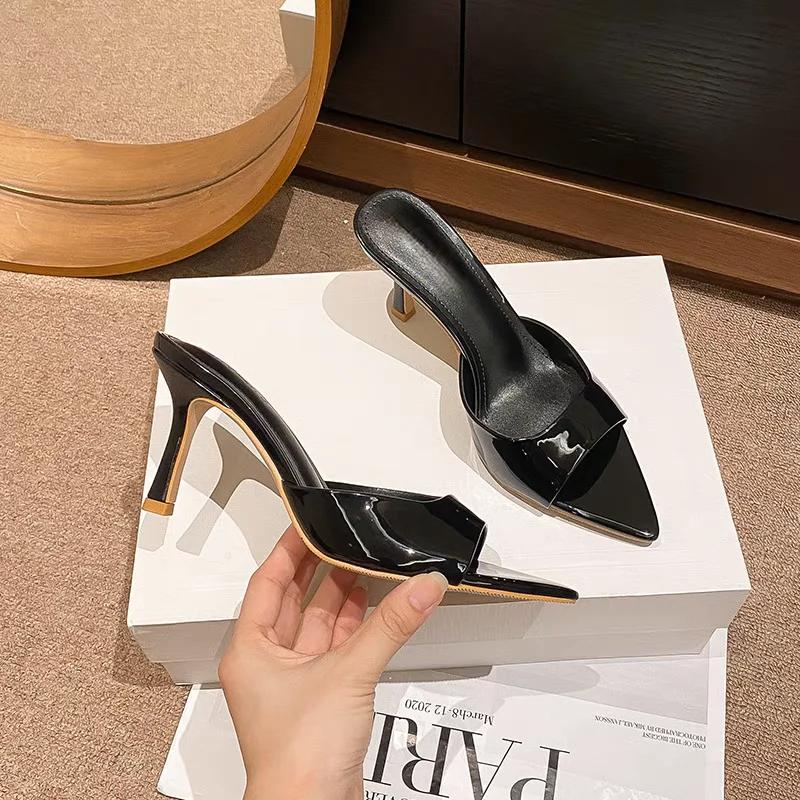Dámské pantofle na vysokém podpatku Tenké podpatky Špičatá špička Jednobarevné pantofle Dámské šaty Banket Léto Krásné Stručné Zapatillas De Mujer