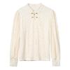 New 2024 Fashion Winter Chinese Style Long Sleeve Stand Collar Apricot Velvet Lace Blouse Shirt Women Tops Blouses Shirts J806