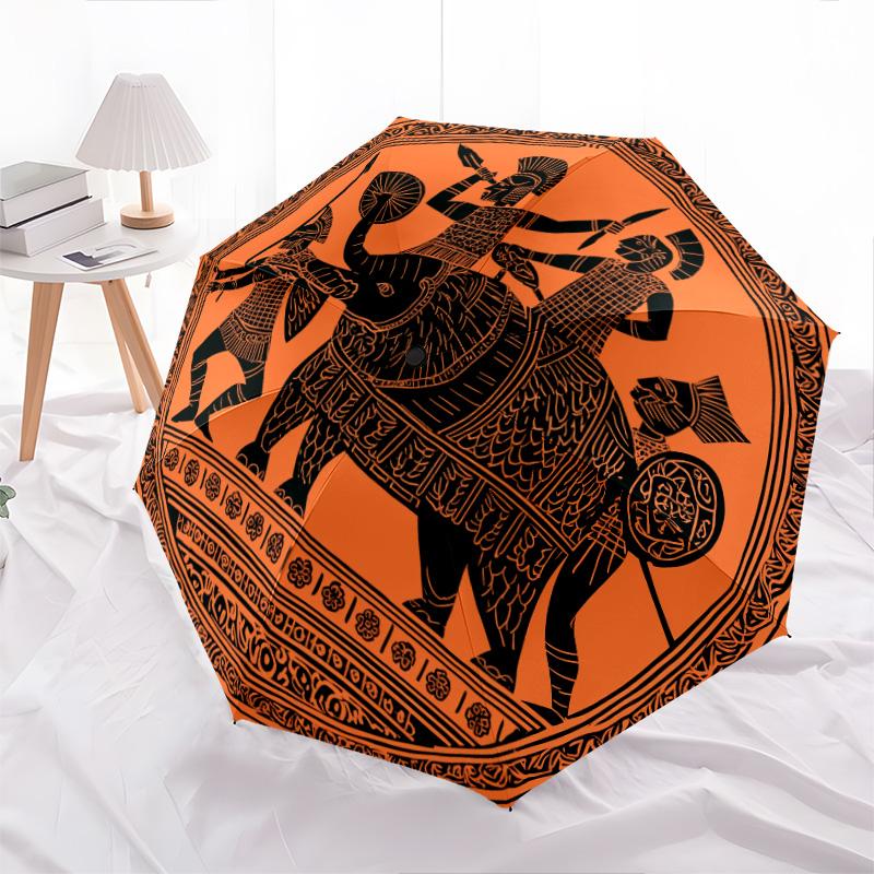Warrior Cow pattern, automatic folding umbrella, portable and foldable design, 8 ribs, a Christmas or birthday gift.