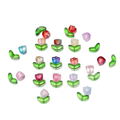 20 Set 40 Pezzi Tulipani Misti Lampwork Flower Beads Vetro Multicolore Flora Beads Perline Sfuse Per Braccialetti Fai da Te Accessori per la Creazione di Gioielli