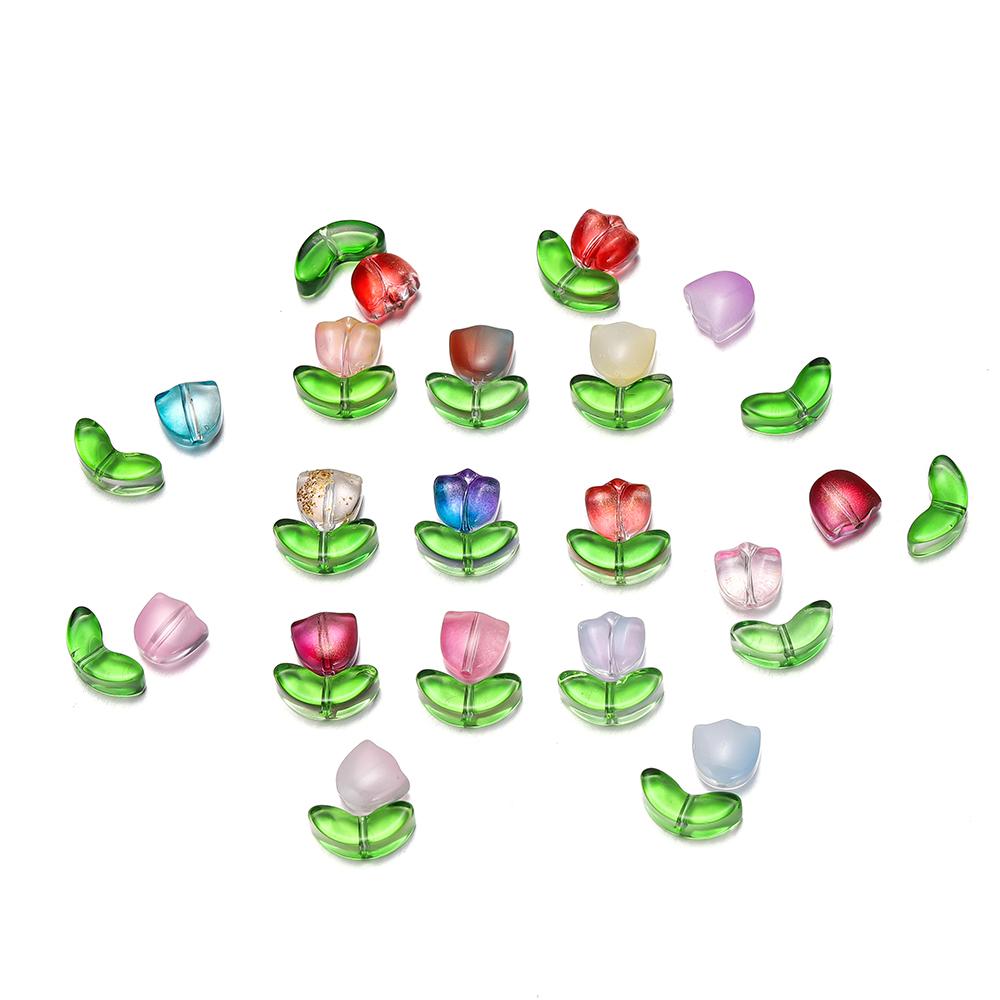 20Set 40pcs Mixed Tulips Flower Lampwork Beads Multicolor Glass Flora Beads Loose Beads For DIY Bracelets Jewelry Making Accessories