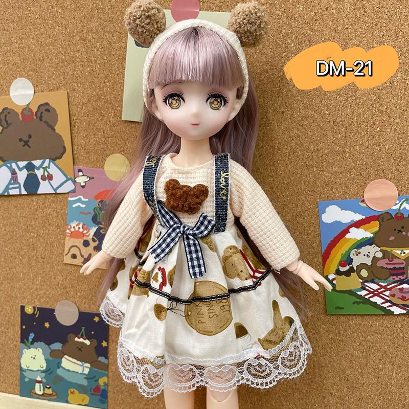 Bjd Dukker 30cm Anime Dukke Fullt Sett 1/6 Bjd 23 Ledd Bevegelig Kropp Med Skjørt Hatt Hodeplagg Jenter Kle På DIY Leker Reborn Kawaii