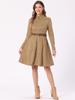 Allegra K Women's Khaki Faux Suede Long Sleeve Dress with Stand Collar and Belt, Perfect for Weddings, Funerals, or Special Occasions, Size L