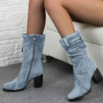 Jesienne Zimowe Damskie Buty Jeansowe Damskie Szpiczaste Noski Kowbojskie Wysokie Obcasy Buty Wysokie Buty Do Kolan 2024