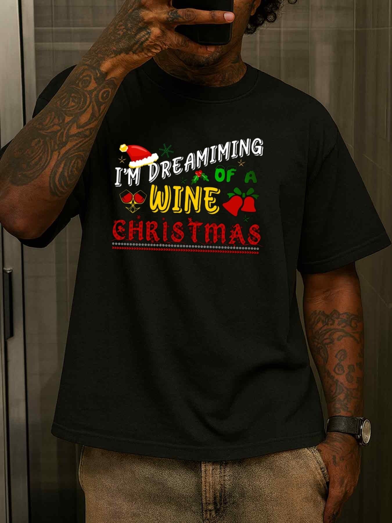 Men s T-Shirt Y2K Christmas Wine Dreaming Black 4XL
