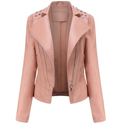 Damen Kunstlederjacke Moto Biker Kurzmantel PU Motorrad Racer Reverskragen Crop Blazer Punk Rock Stilvolle Oberbekleidung mit Nieten Fashion Tops Outfit