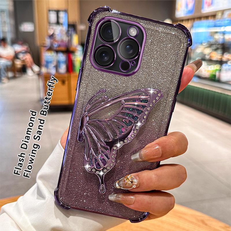 Gradient Glitter Butterfly Stand Case pro iPhone 11 12 13 14 15 Pro Max 15Plus XS MAX XR Samsung S24 S23 S22 S21 Ultra Plus S23 FE A15 A55 A14 A34 A54