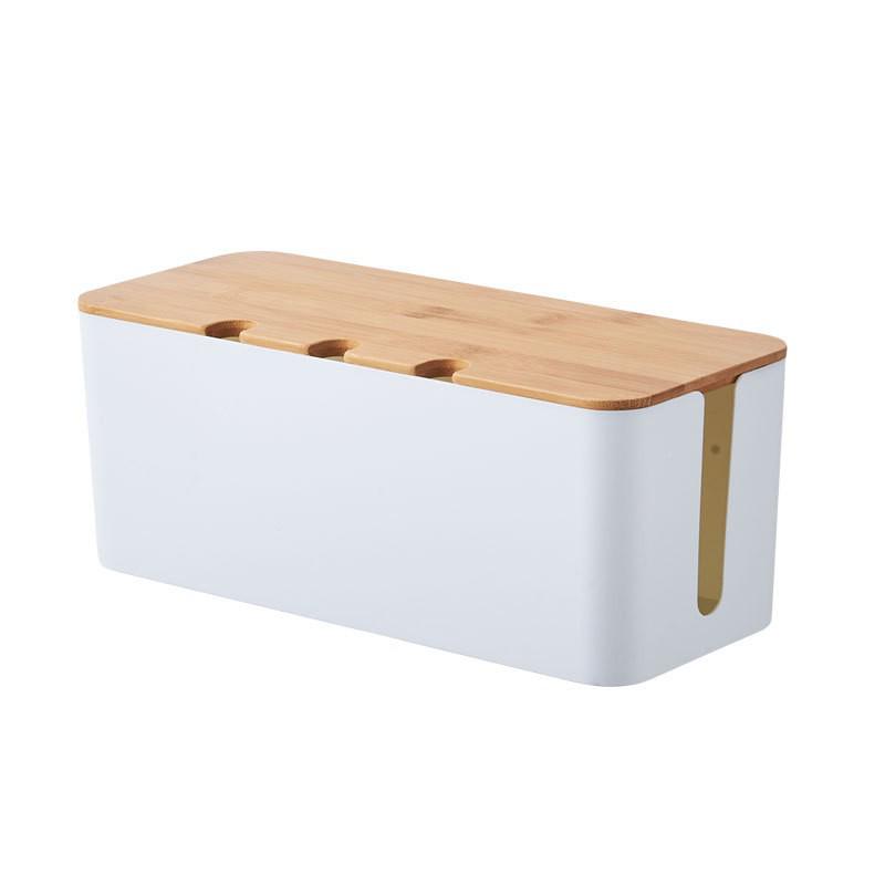 Caja de Gestión de Cables de Bambú para Organización de Cables y Cordones de Alimentación