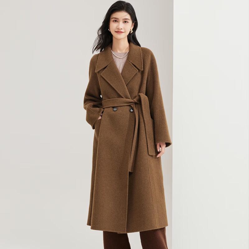 Golden Chrysanthemum Women's 100% Wool Double-Faced Long Lapel Overcoat