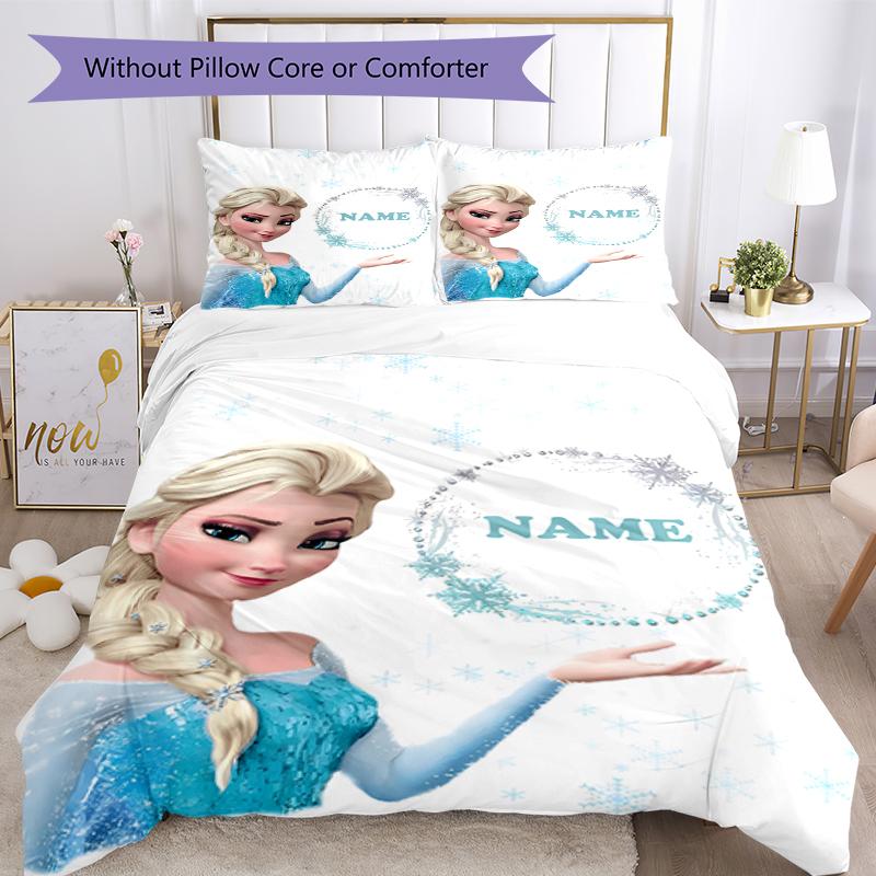 3pcs Custom Name Elsa Bedding Set Duvet Cover Closure Includes 1 Duvet Cover & 2 Pillowcases, Soft and Comfortable for All Seasons.