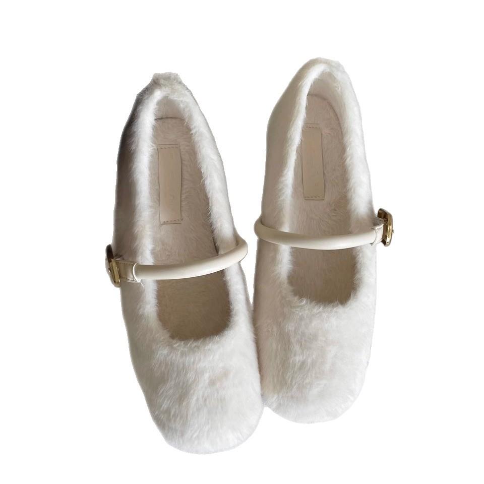 Real Wool Version~ Inner Height Increase 4cm Grape Ma Ballet Single Shoes Velvet Warm Fluffy Shoes Women Wear Mary Jane Shoes In Winter