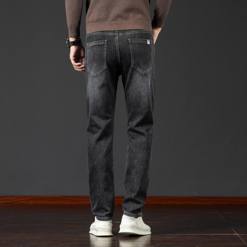 Autumn and winter velvet men's jeans, trendy youth retro loose elastic straight long pants for men