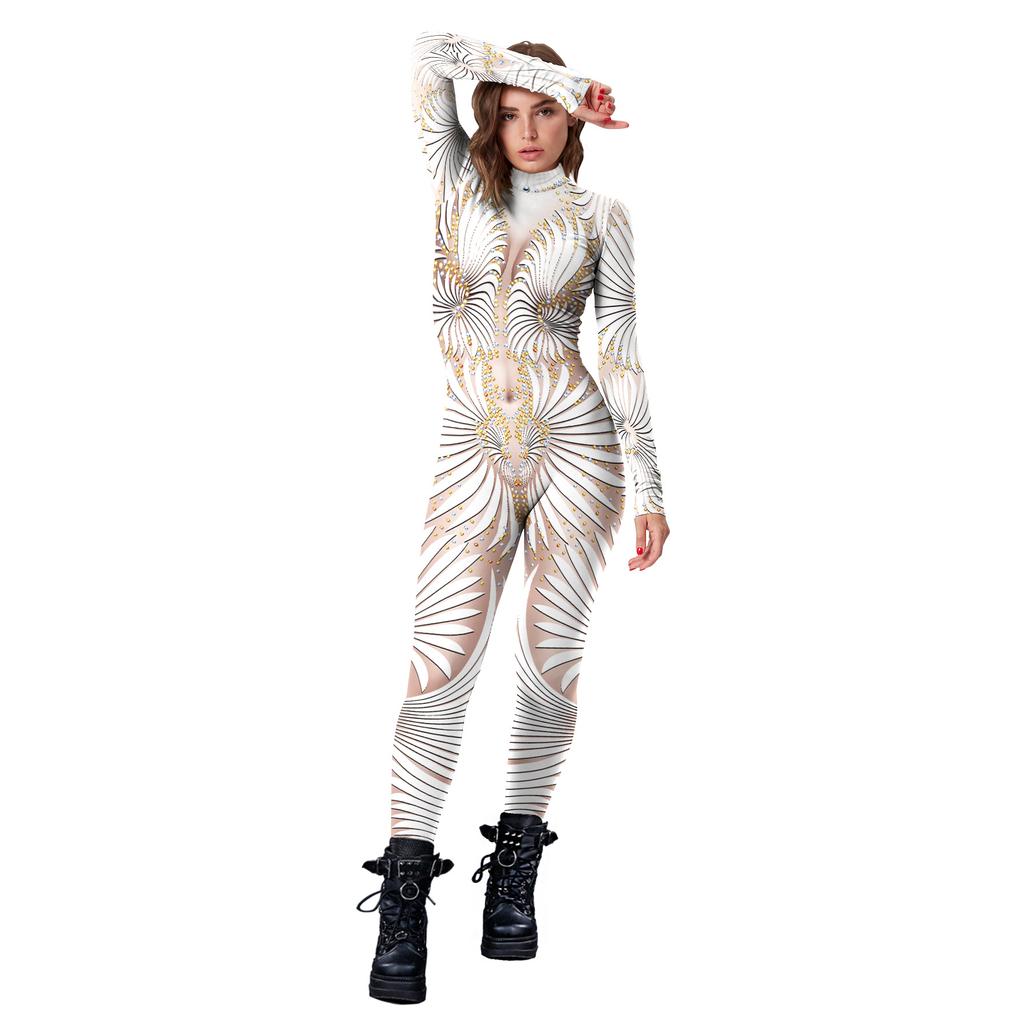 Unisex Cyber Punk 3D Digital Printing Halloween Party Role Play Outfit Women Men Cosplay Costume Carnival Jumpsuit