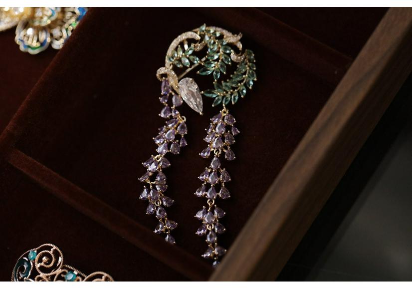 Exquisite Wisteria Tassel Zircon Brooch for Hanfu Suits Small