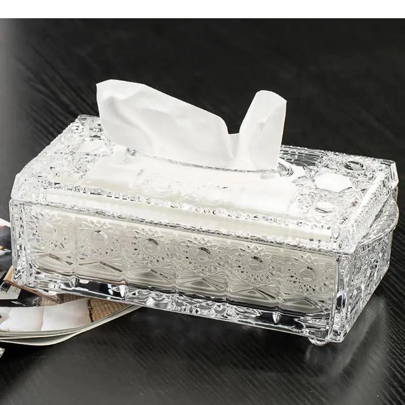 Relief Pattern Glass Tissue Boxes Paper Towel Napkin Holders Home Living Room Desktop Toilet Box Storage Containers