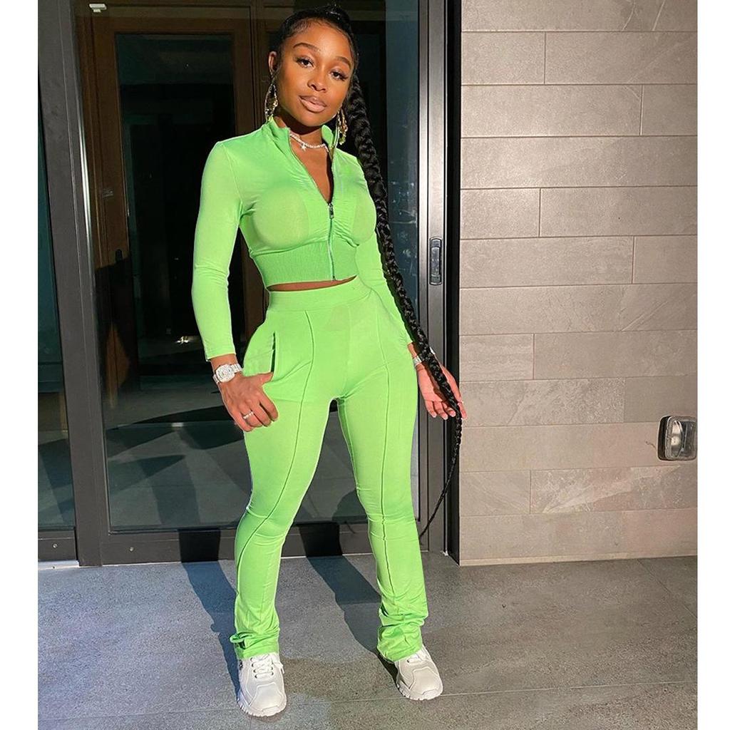 Evropská a americká móda Ležérní jednobarevná sportovní dvoudílná souprava