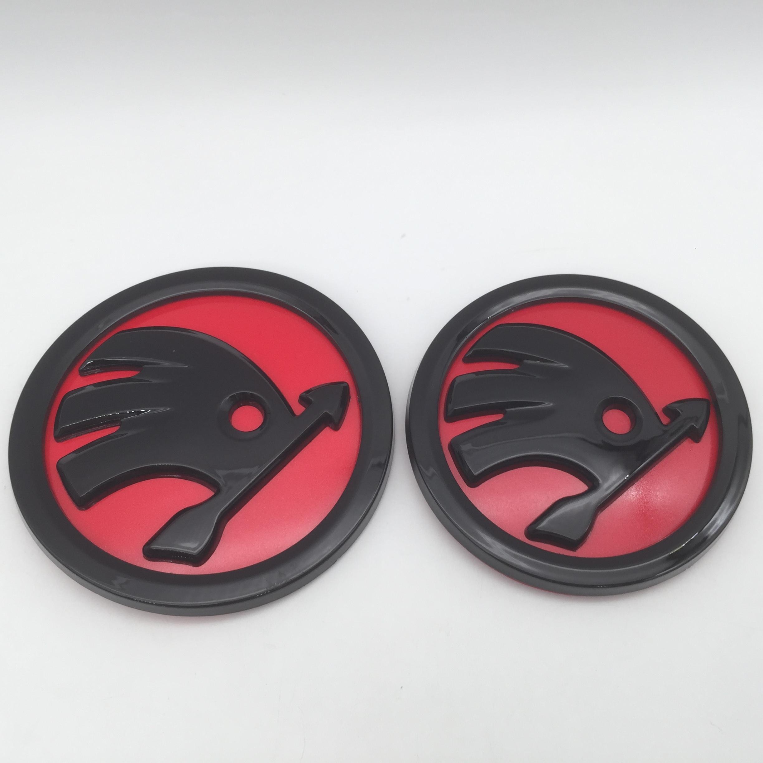 

2025 Hot 2pcs 90mm 80mm for SKODA Car Front Grille Head Hood Bonnet Emblem Rear Tail Bumper Trunk Sticker Badge Styling Accessor 2pcs 90mm червоний