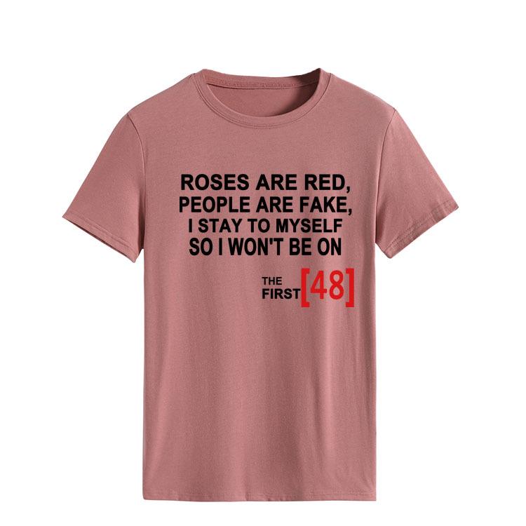 Roses Are Red Women's Loose Round Neck T-Shirt - Short Sleeve, Simple Design, 2021
