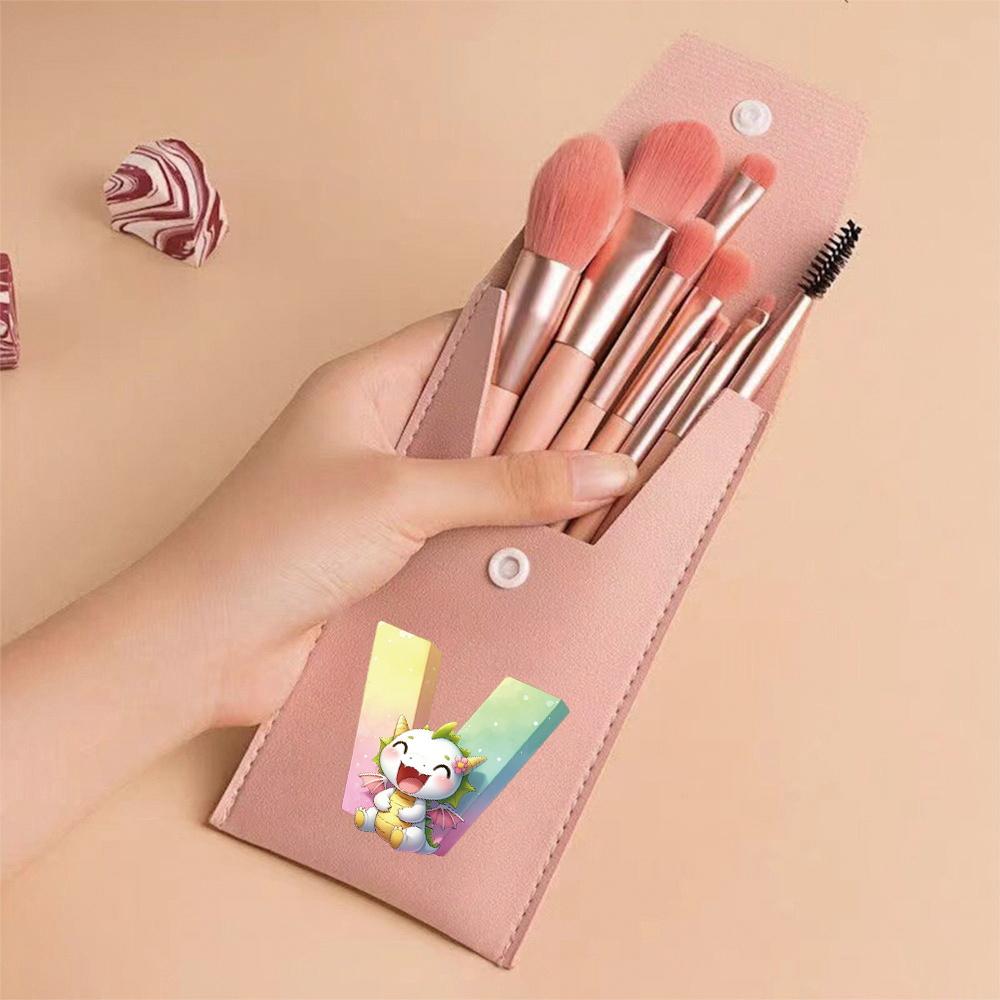 8pcs Pink Professional Makeup Brushes Set Soft Synthetic Bristles With Travel Case For Blush&Eyeshadow Cartoon Animal Pattern