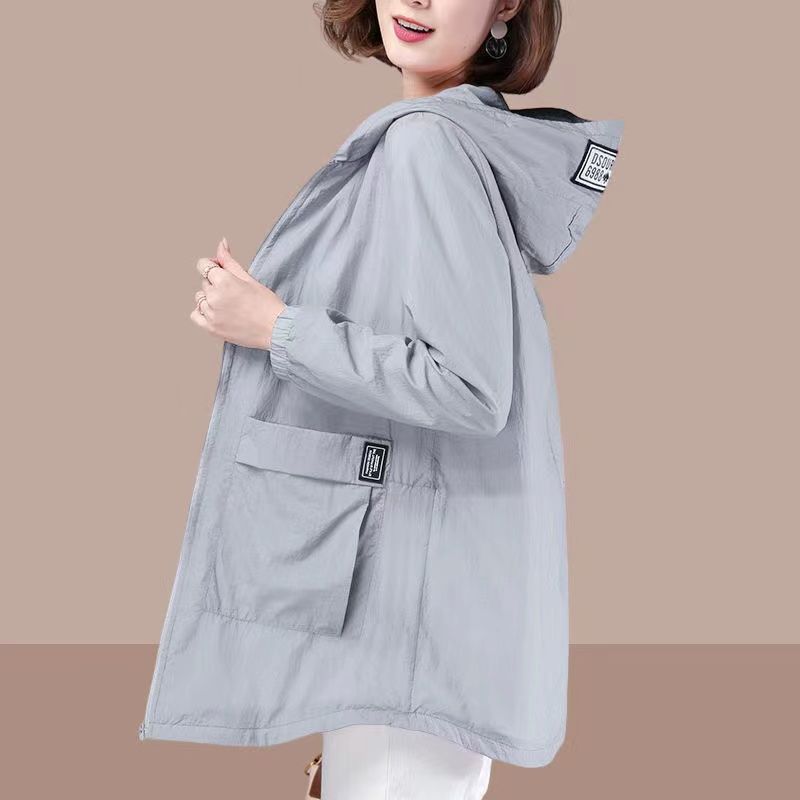 Women's Long Plus Size Hooded UV Resistant Jacket with Pockets